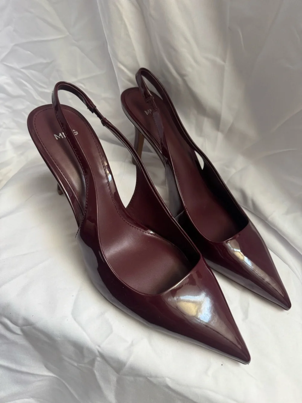 Mango Burgundy Patent Pointed-Toe Slingback Heels - Picture 4 of 5